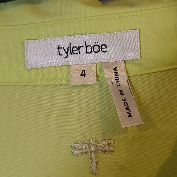 Tyler‎ Boe Cotton Blend Button Down 3/4 Sleeve Blouse Lime Green Pleated Back 4 - Picture 4 of 9